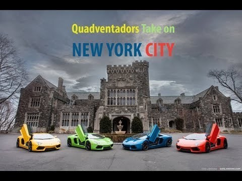 Vier Lamborghini Aventadors in NYC