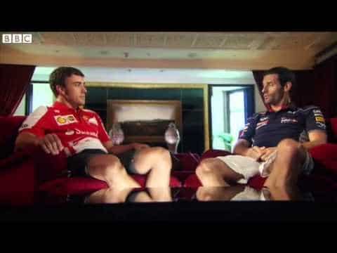 Fernando Alonso en Mark Webber interviewen elkaar