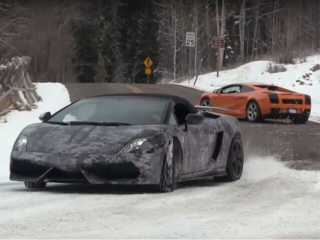 Lamborghini Gallardos in de sneeuw