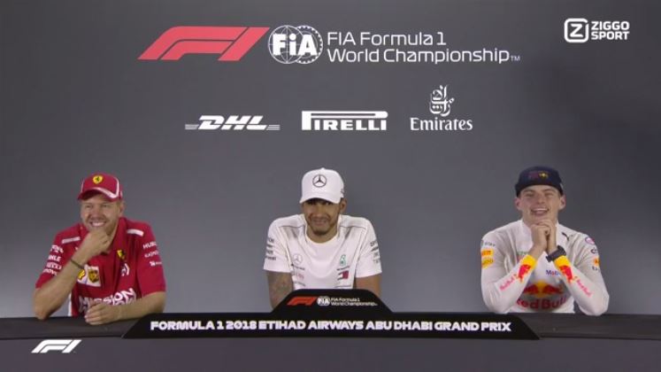 Hamilton, Vettel en Max dollen tijdens persconferentie in Abu Dhabi