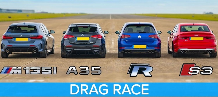BMW M135i vs AMG A35 vs Audi S3 vs VW Golf R