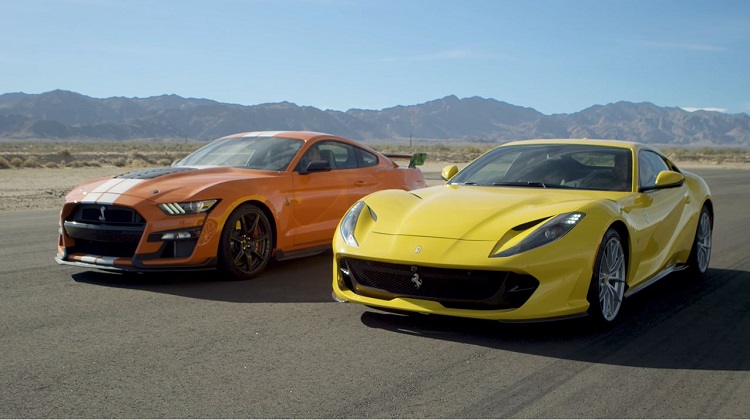 Ford Mustang Shelby GT500 vs 812 Superfast en 911 GT3 RS