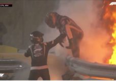 Verschrikkelijke crash Romain Grosjean in GP Bahrein