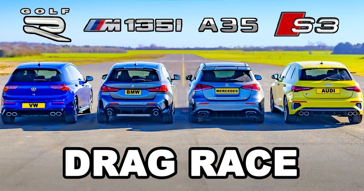 Nieuwe VW Golf R vs BMW M135i vs Audi S3 vs AMG A35