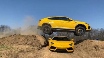 Lamborghini Urus springt over Lamborghini Aventador
