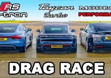 Porsche Taycan Turbo en Audi RS E-Tron GT vs Tesla Model S Performance