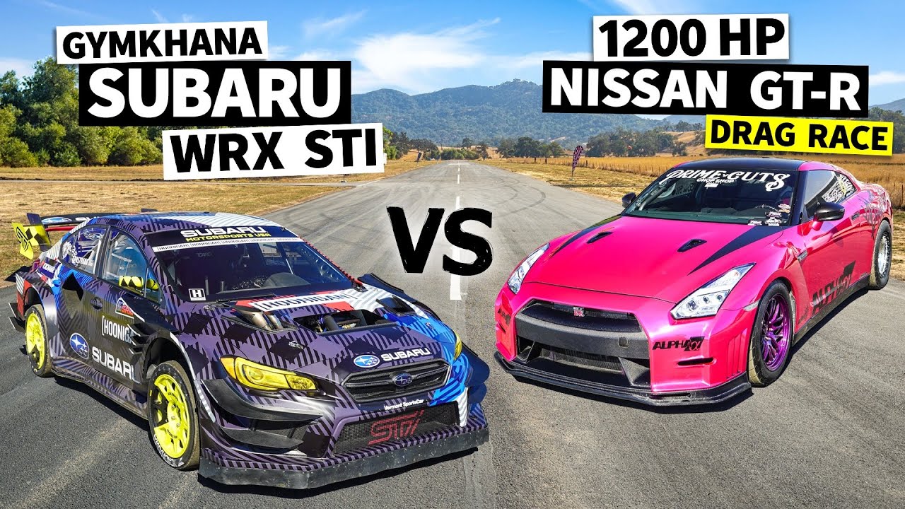 1.200 pk Nissan GT-R vs Subaru STI Gymkhana
