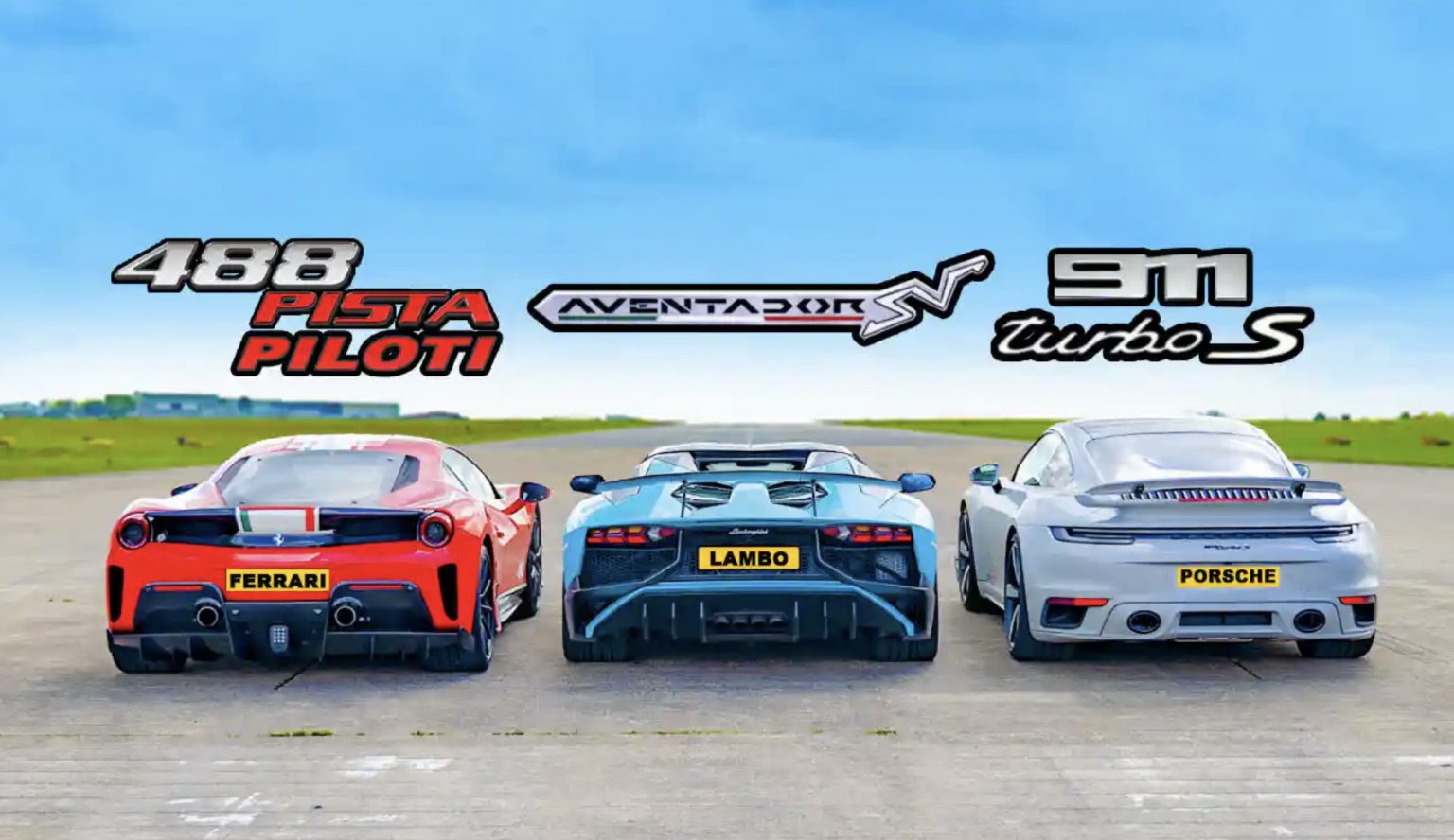 DRAG RACE: Ferrari 488 Pista v Aventador SV v 911 Turbo S