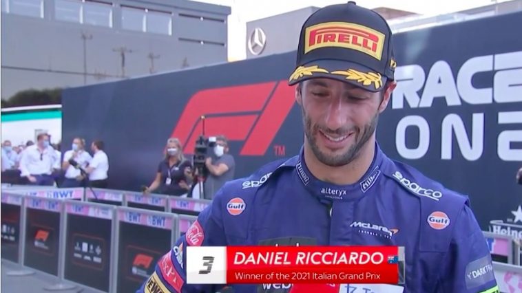 Emotionele Ricciardo bij Sky Sports na zege GP Italië