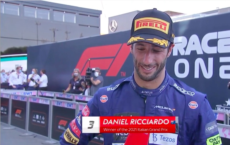 Emotionele Ricciardo bij Sky Sports na zege GP Italië