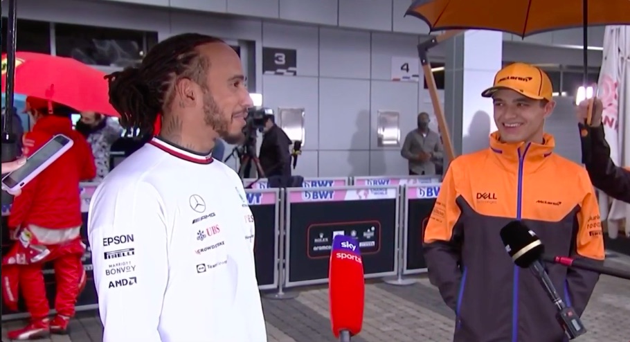 Hamilton & Norris bespreken strategie na GP Rusland