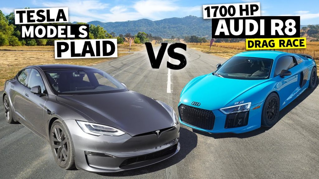 1700 pk Audi R8 VS Tesla Model S Plaid!