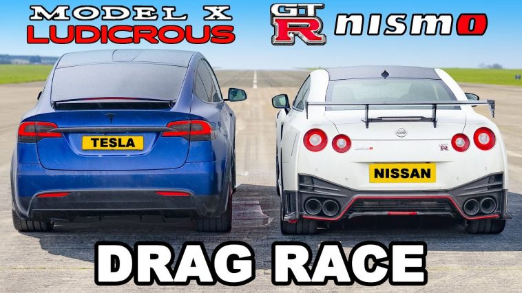 Tesla Model X vs Nissan GT-R model dragrace