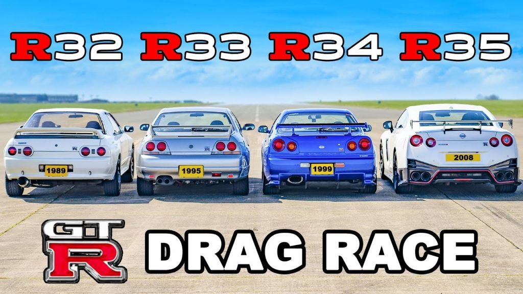 Alle Nissan GT-R generaties in één dragrace