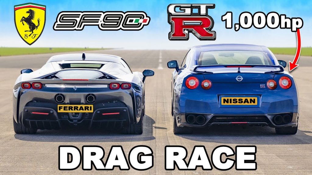 Nissan GT-R Ferrari SF90 dragrace