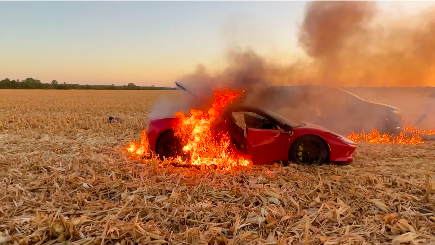 WhistlinDiesel's Ferrari F8 Tributo brandt af tijdens opnames