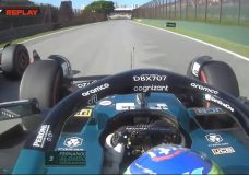 Alonso en Perez last lap battle in Brazilië