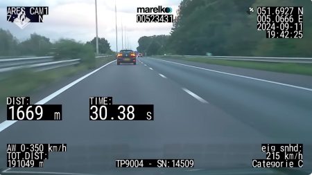 Volkswagen Golf gepakt met 215 km/h op A59